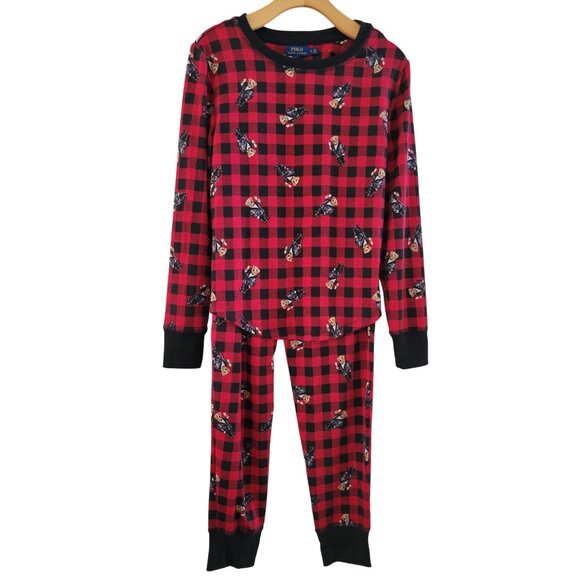 Polo Ralph Lauren Red Black Check teddy Bear pj set pajamas size Medium Sleep - Picture 1 of 12